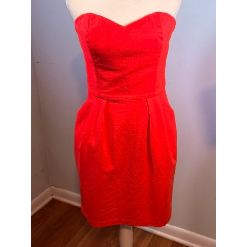 Amanda Uprichard Strapless Sweetheart Dress Size M Pleated Coral Red Pockets